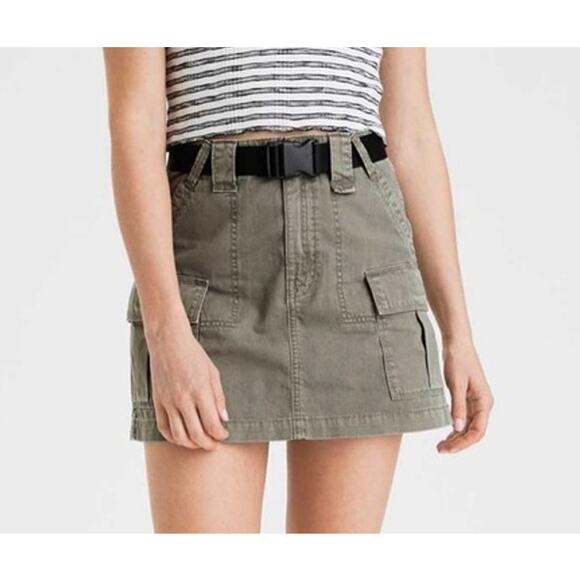 American Eagle High Rise A-Line Cargo Skirt Khaki 0 Grunge Gorpcore Utility Army - Picture 1 of 9